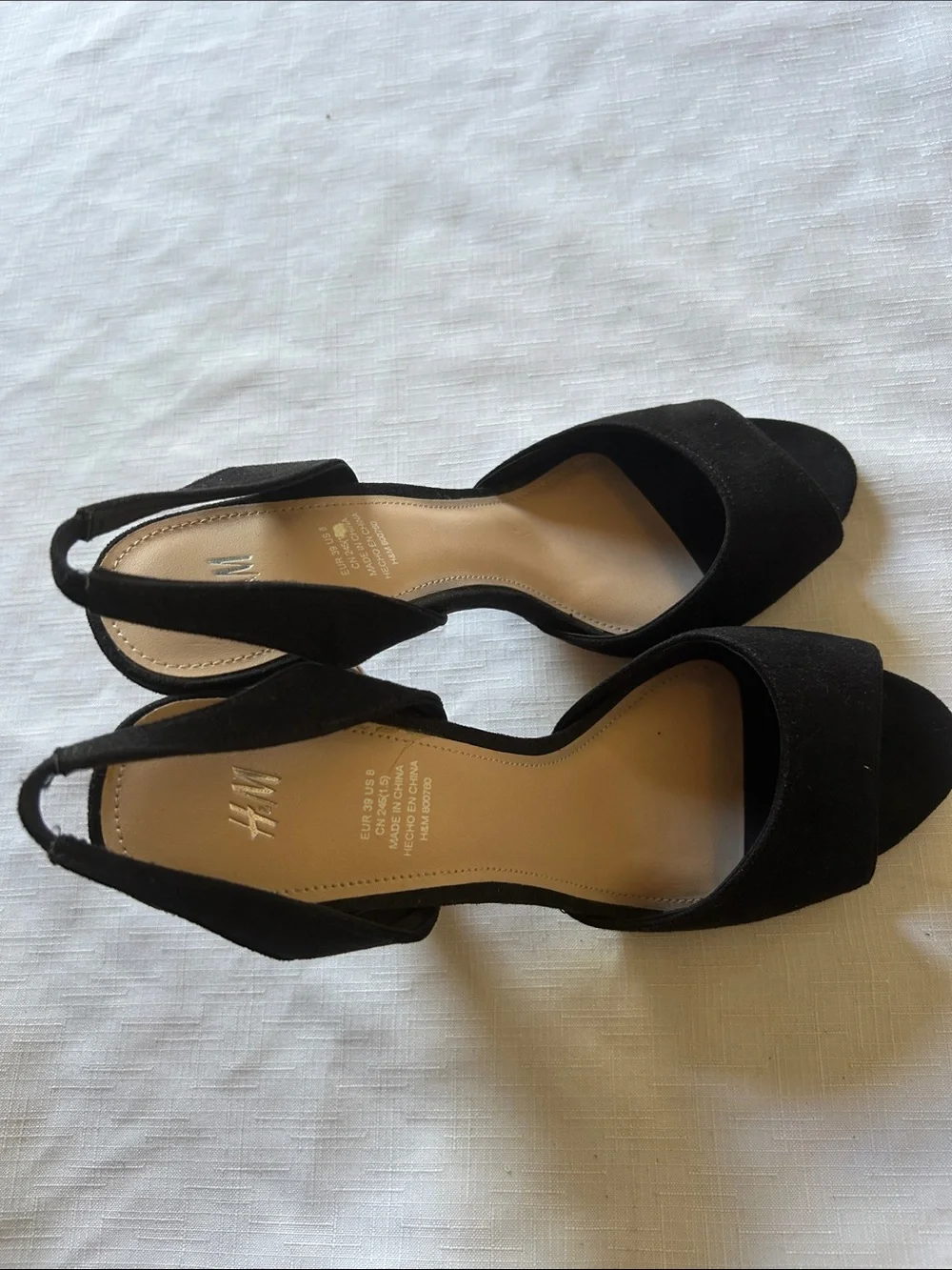 H&M Black Suede Slingback Open-Toe Heels